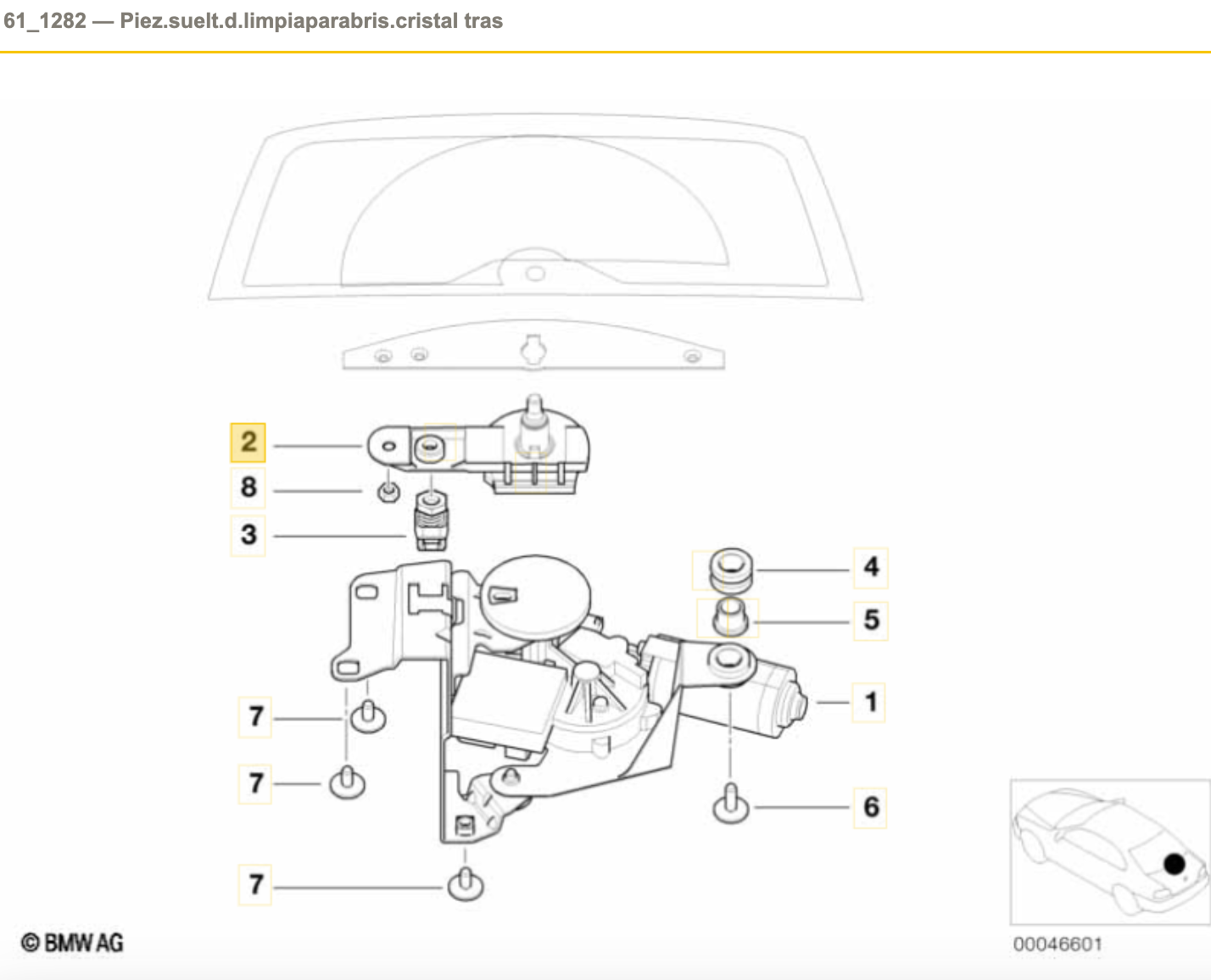 Eje del limpiaparabrisas trasero para BMW E46. Original BMW.