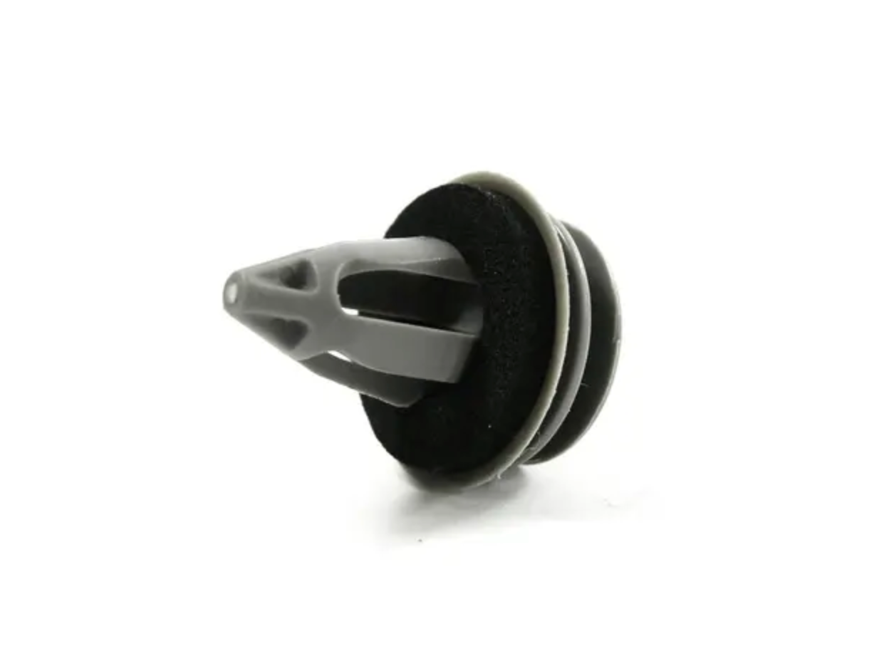 Clip with GRAY blanking washer for BMW. Models: E88, F45, E36, E46, E90, E91, E92, E93, F32, F33, F82, F83, E60, E61, F07, E63, E64, F06, F91, F92, F93, G14, G15, G16, E84, E83, F25, F26, E53, E70, F15, E71, E72. Genuine BMW.