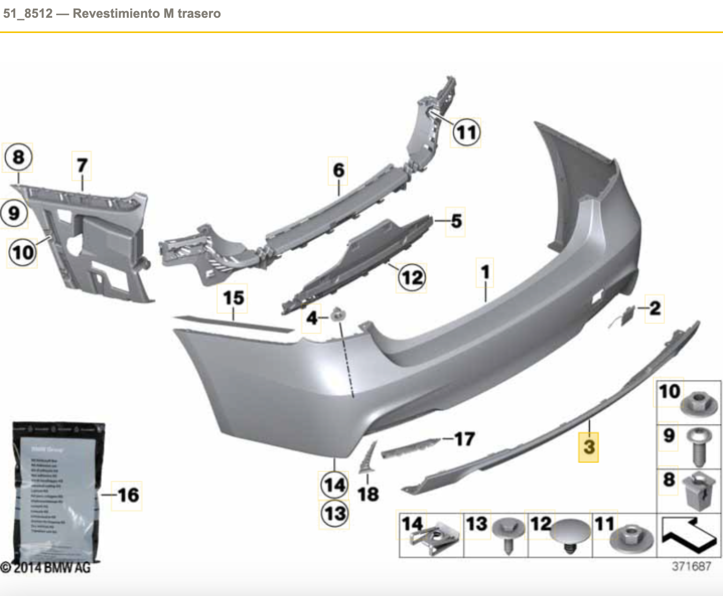 Rear bumper insert -M- BMW F30, F31, F35. Original BMW.