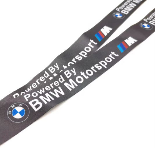 Lanyard BMW Motorsport Keychain com fechamento de segurança e gancho metálico