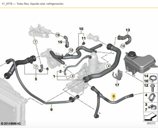 Manguera de refrigerante para BMW E60, E61, E63, E64. Original BMW.