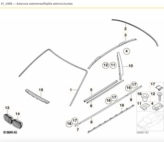 Revestimiento moldura LISTÓN parachoques lateral para BMW E46 Compact. Original BMW