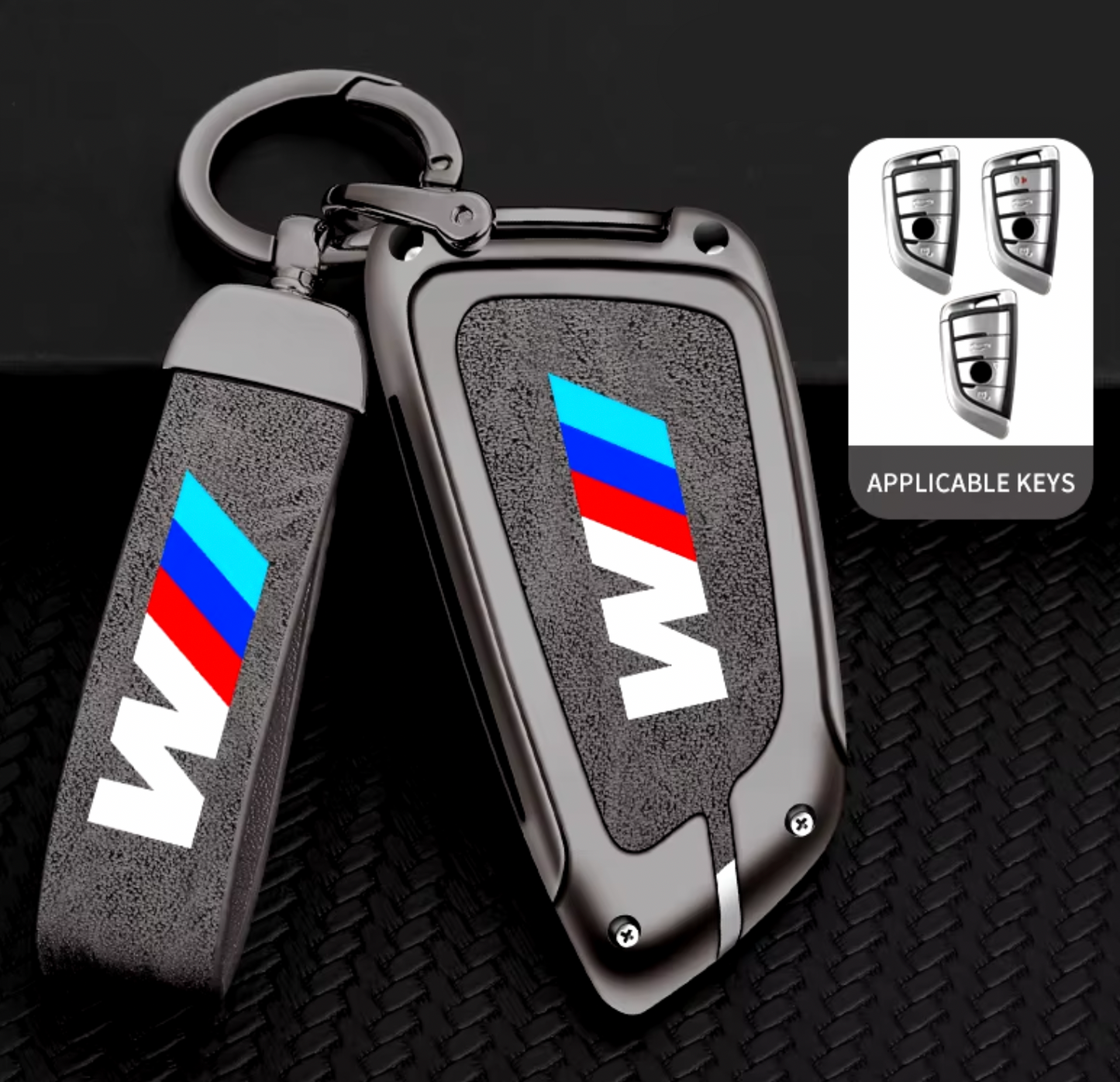 Key Case with Keychain for BMW - Style ///M and Buckle in Matte Grey