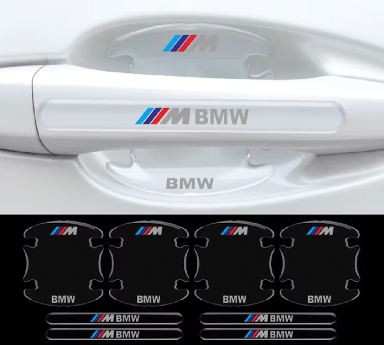 Transparent Protective Stickers for BMW Door Handles - Set of 8 Pieces (BMW Logo or ///M)