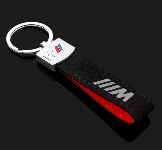 BMW ///M Keyring – Black and Red Leather with Silver Buckle