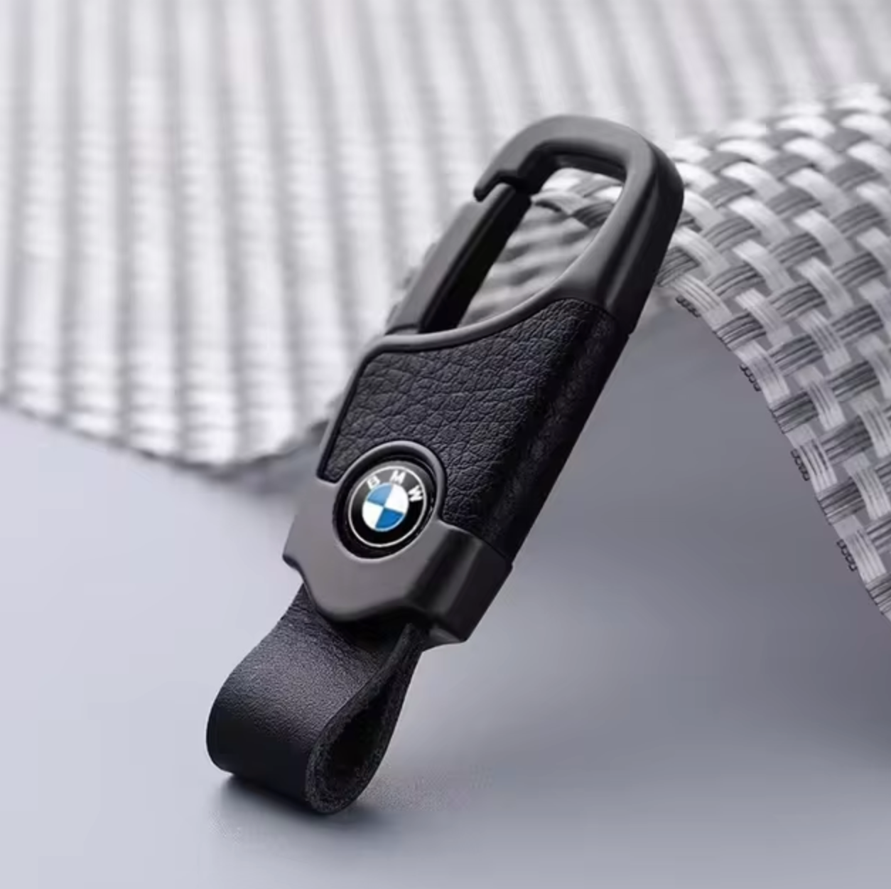 BMW Keyring with Carabiner Buckle and Synthetic Leather Strap