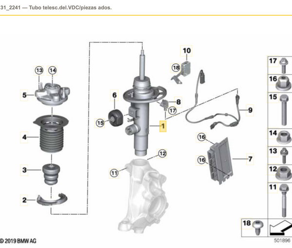 Amortiguador delantero izquierdo con VDC para BMW G42. Original BMW.