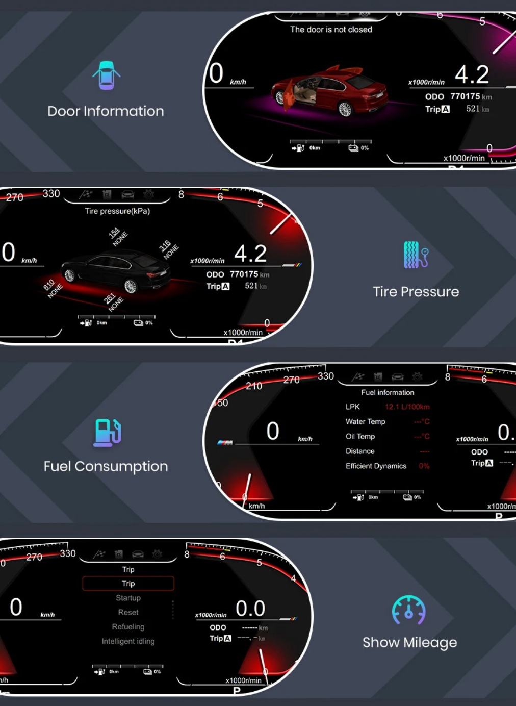 Cuadro Panel Marcador de Instrumentos Digital LCD para BMW Serie 1, Serie 2, X1, X2 (F20, F52, F22, F48, F49, F39)