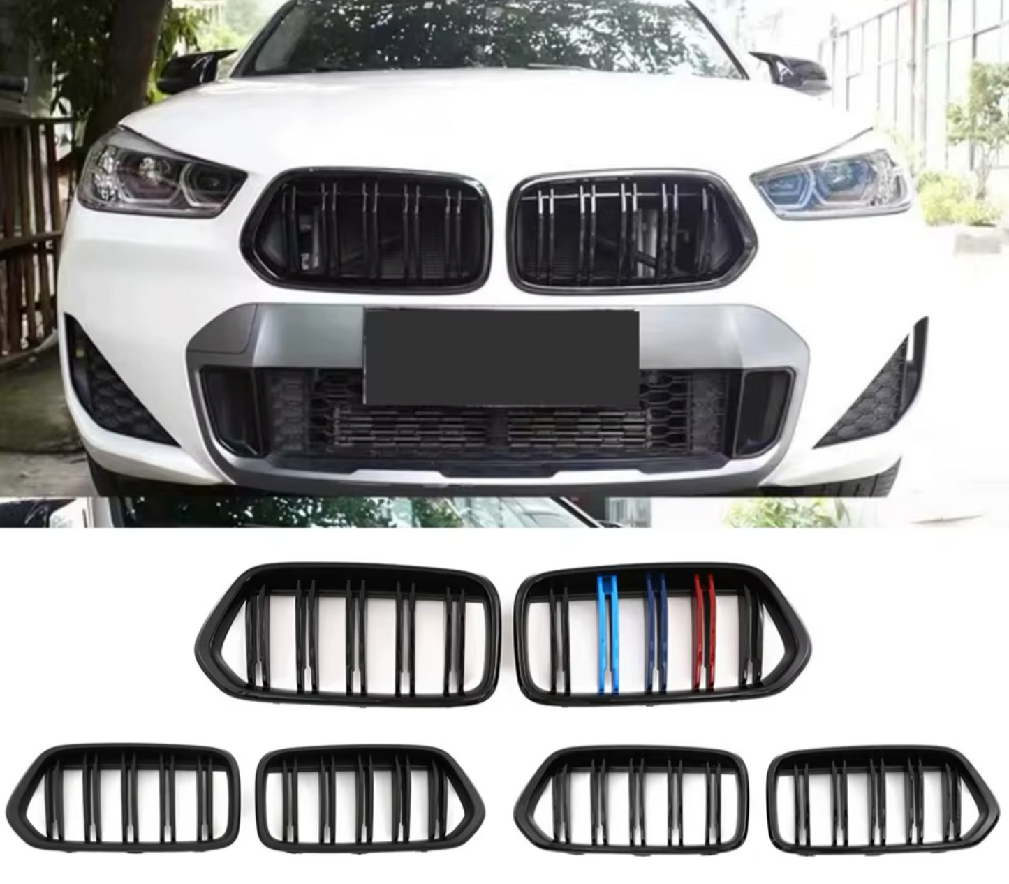 Riñoneras rejillas frontales para BMW X2, F39. Negro mate o Brillante, con o sin colores ///M