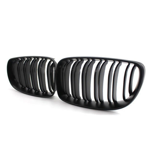 Riñoneras Rejillas Frontal Parachoques Doble Negras Para Bmw Serie 1 E81 E87 E82 E88 Negro Mate