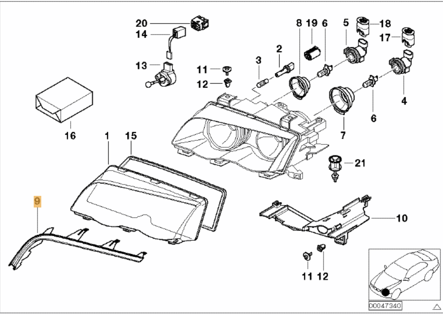 Goma/junta/moldura Superior Faro Delantero Bmw E46. Original Recambios