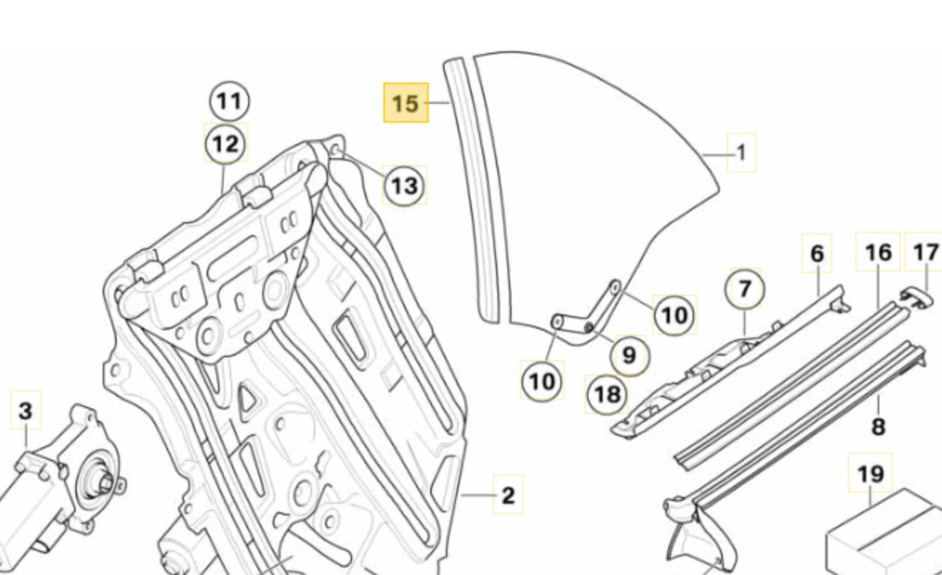 Junta Unión Cristal Lateral Trasero Bmw E46 Cabrio. Original