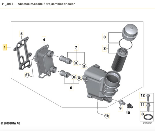 Junta Abastecim.aceite-Filtro Cambiador Calor Para Bmw E8X E9X. Original Recambios