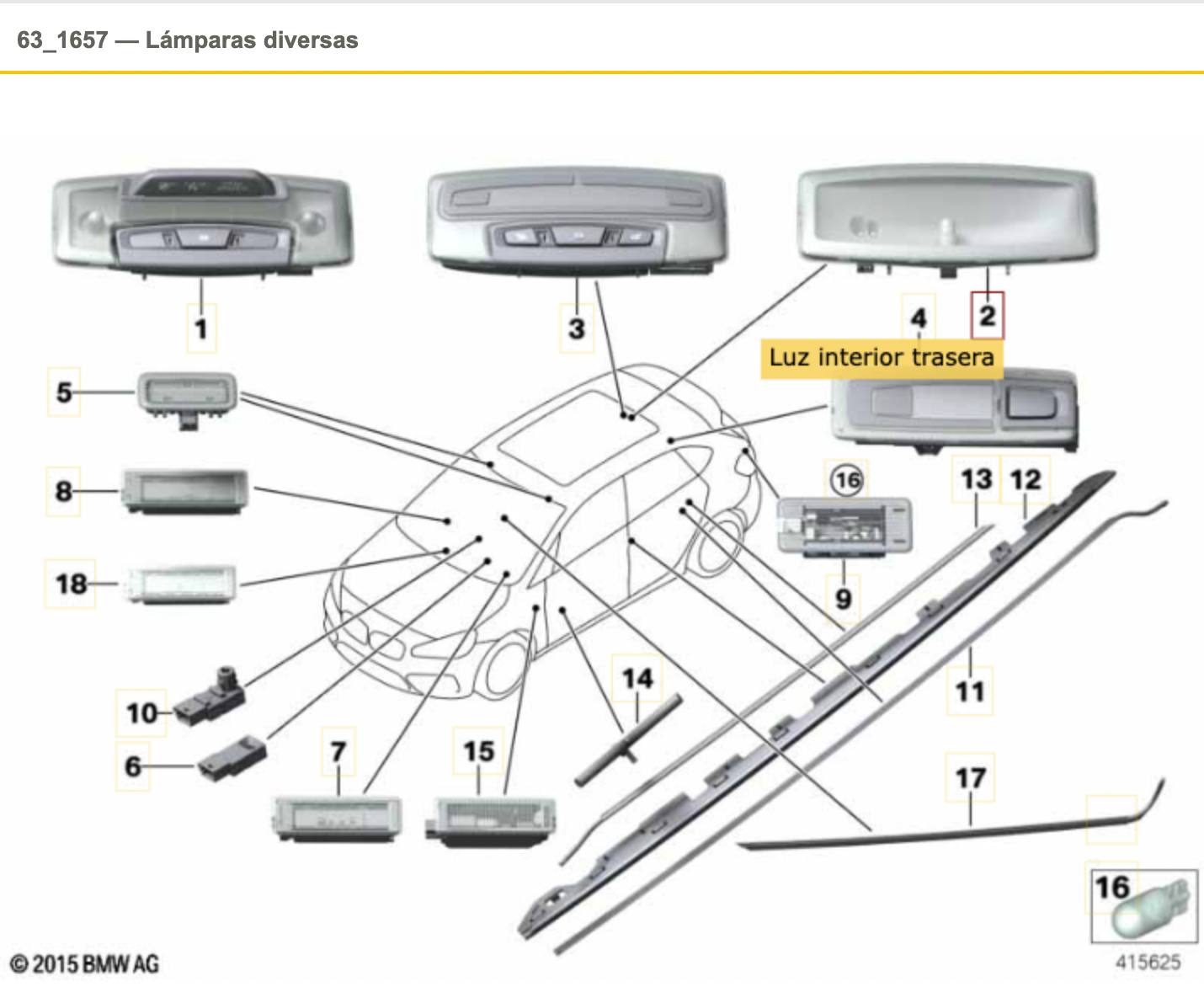 Luz Interior Trasera Para Bmw Serie 1 (F21) (F20) 2 (F45) (F46) (F23) (F22) 3 (F30) ( F31) (F34) 4