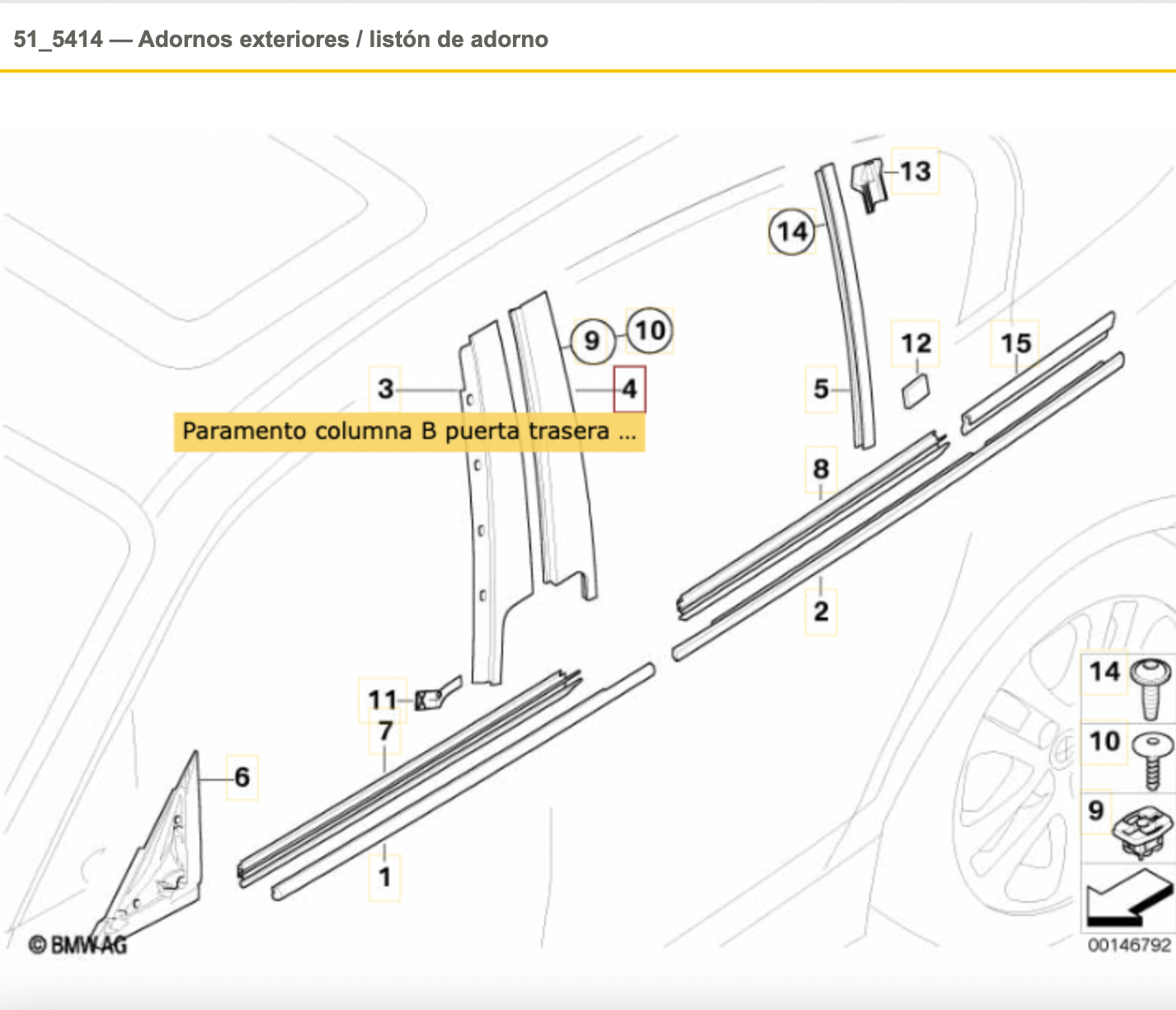 Moldura Cubierta Ventana Trasera Montante B Para Bmw Serie 1 E87. Original Recambios