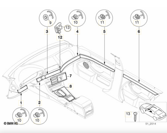 Grapas Tuercas Tornillos Para Listones Embellecedores Interiores Bmw E39 Berlina O Touring. Original