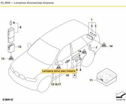 Lampara Plafon Zona Pies Trasero Para Bmw E65 E66 E67 E53. Original Recambios