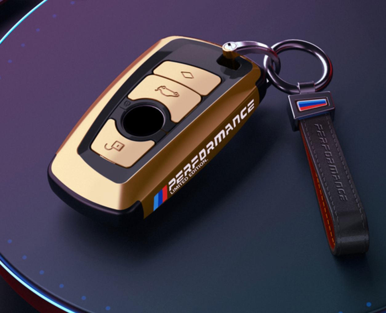 Funda De Llave Edición Limitada ///Performance Con Llavero Piel Para Tu Bmw. Oro