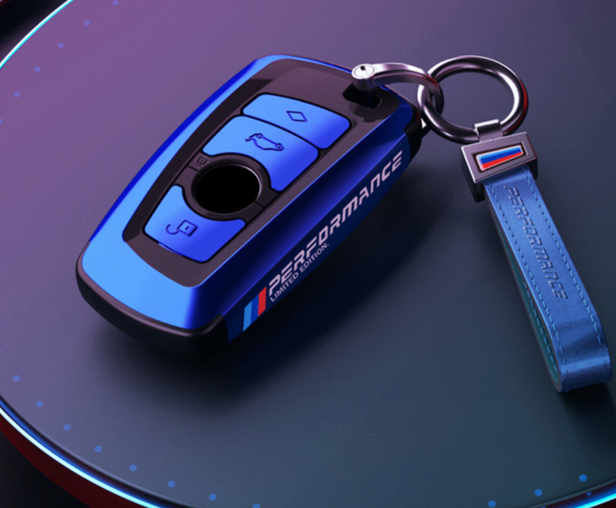 Funda De Llave Edición Limitada ///Performance Con Llavero Piel Para Tu Bmw. Azul