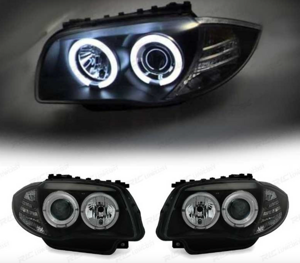 Faros Delanteros Para Bmw Serie 1 E87 E82 E88 Ojos Angel Led Fondo Negro