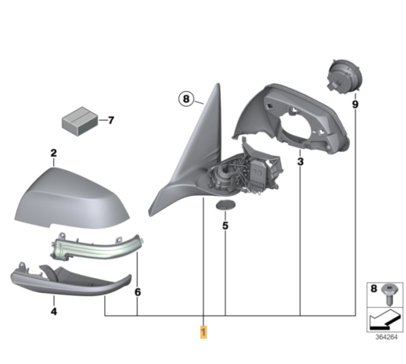 Retrovisor Exterior Con Calefacción Derecha/izquierda Shadow-Line Para Bmw F21 F22 F87 F23.