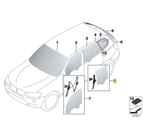 Alzacristales/elevalunas Sin Motor Ventanilla Trasera Derecha Para Bmw X3 F25. Original Recambios