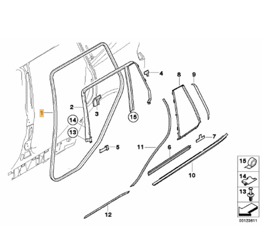 Juntas Gomas Puertas (Delanteras Y Traseras) Bmw E83 X3 Original De Cantonera Trasera Derecha