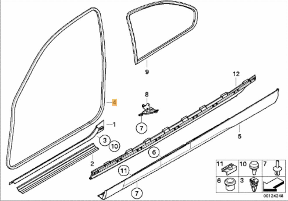 Cantonera/junta De Goma Las Puertas Delanteras Bmw E46 Compact. Original Recambios