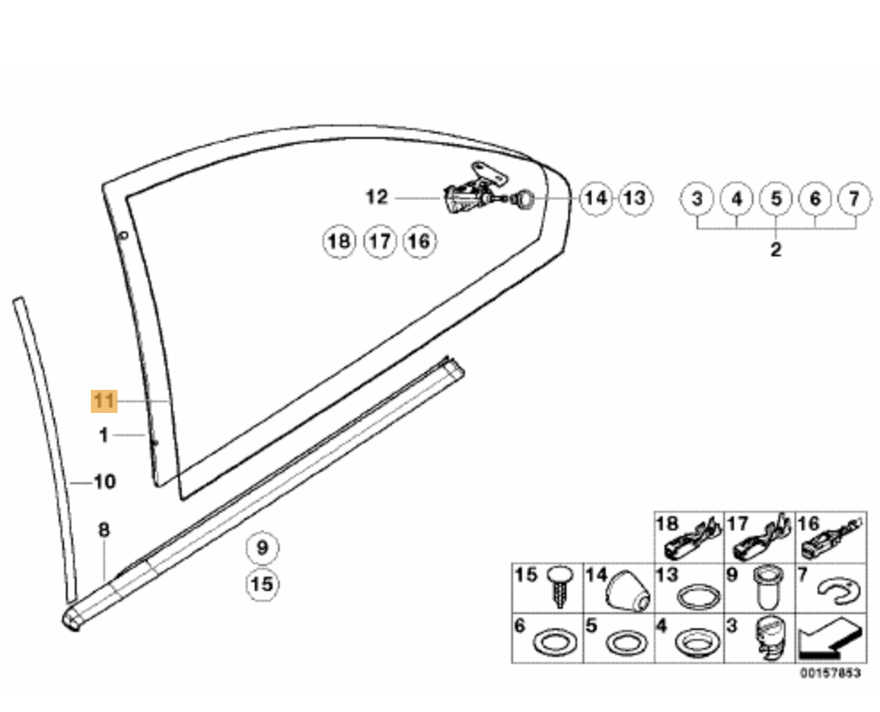 Junta De Ventanilla Interior Del Cristal Lateral Trasero Bmw E46 Coupe Y M3. Original Recambios