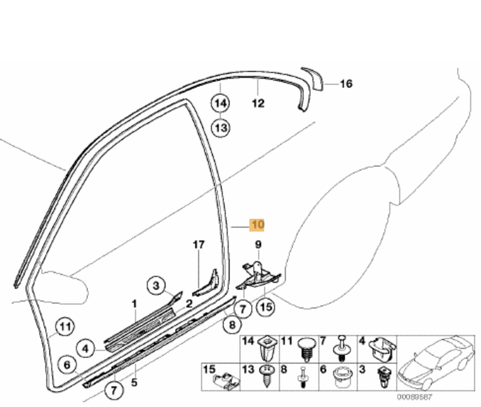 Cantonera/junta De Goma Las Puertas Delanteras Bmw E46 Coupe Y M3. Original Recambios