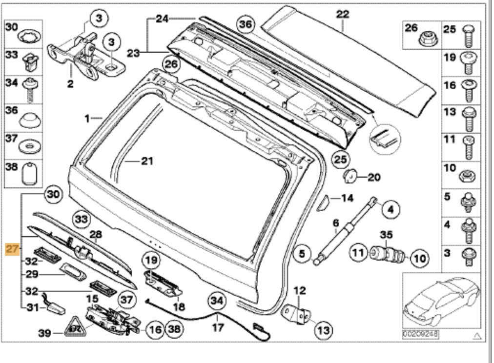 Tirador Agarradero Tapa Maletero Imprimado Bmw X5 E53 Original Recambios