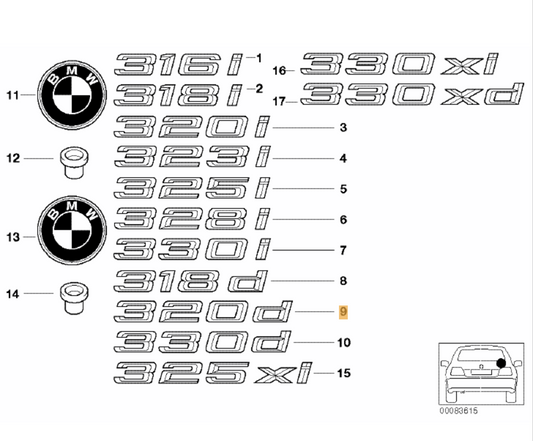 Emblema Adhesivo 320D Para Bmw E46 Berlina. Original De Recambios