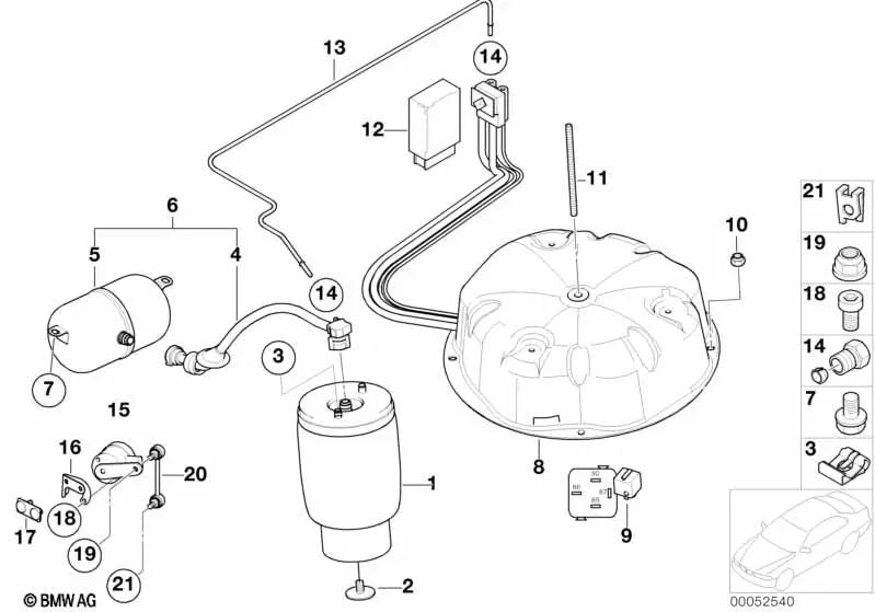 Depósito de aire con línea izquierda para BMW Serie 5 E39 (OEM 37126752287). Original BMW