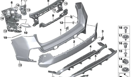 Linke Heckverschönerung für Stoßfänger OEM 51128083649 für BMW 3er (E90, E91, E92, E93). Original BMW.