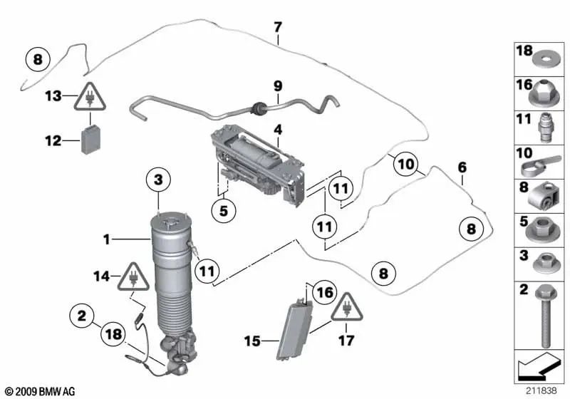 Amortiguador neumático trasero derecho para BMW Serie 7 F01N, F02N (OEM 37126858814). Original BMW