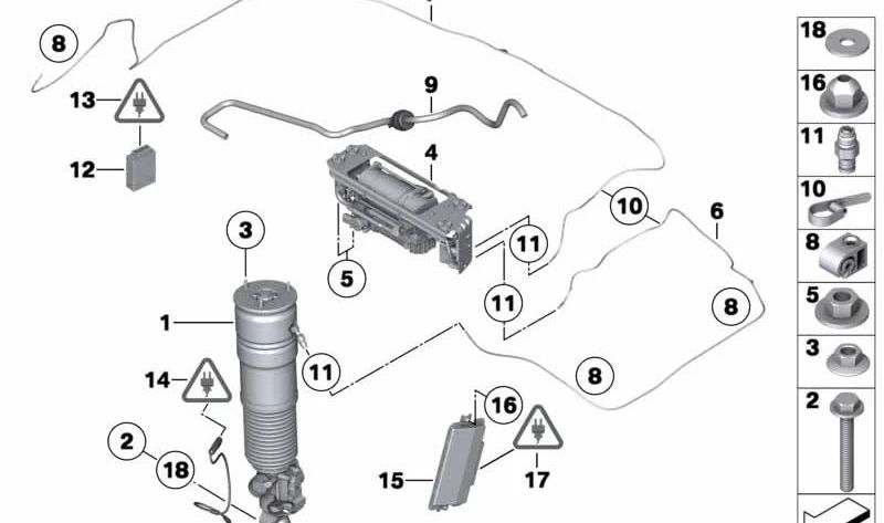 Amortiguador neumático trasero derecho para BMW Serie 7 F02, F04 (OEM 37126796930). Original BMW