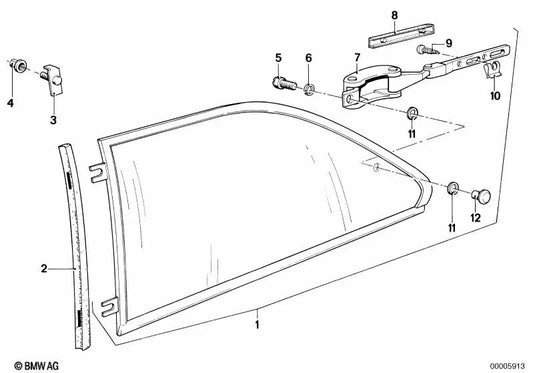 Ventana abatible verde derecha para BMW Serie 3 E21 (OEM 51361880554). Original BMW.