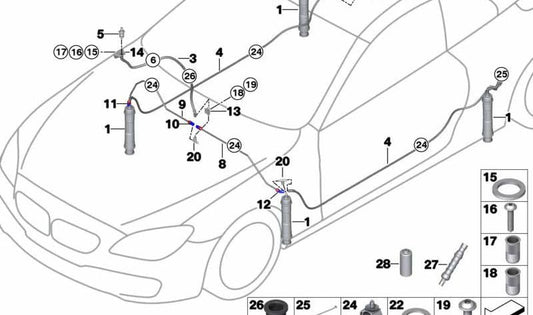 Tube de pression OEM 71128420402 pour BMW (Modèles compatibles: E60, E61, E63, E64, E83, E85, E86). BMW d'origine.