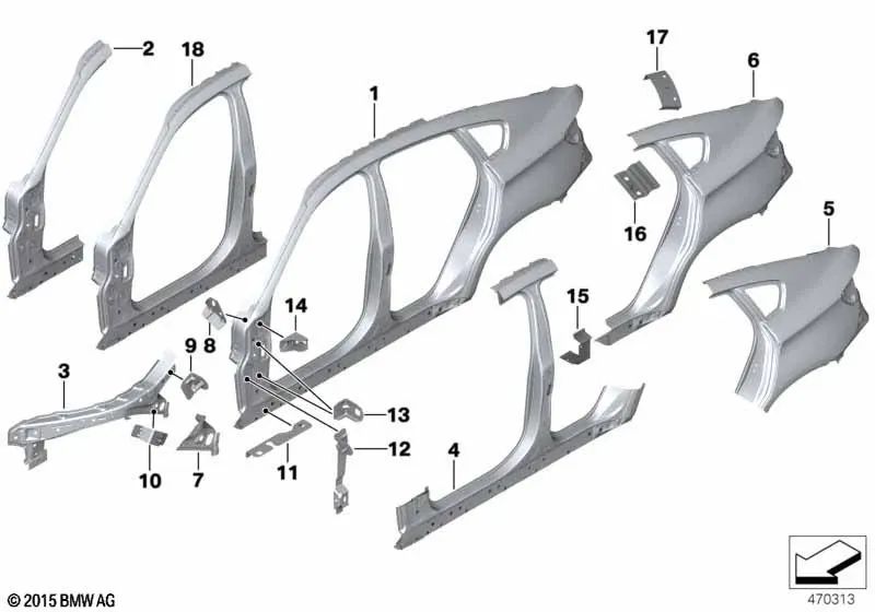 Chapa de refuerzo para pilar D derecho para BMW E71, E72 (OEM 41217275613). Original BMW