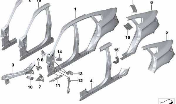 Chapa de refuerzo pilar C izquierda para BMW X6 E71, E72 (OEM 41217275589). Original BMW