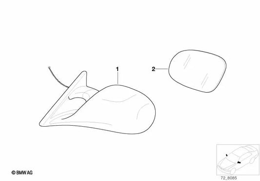 Espejo retrovisor exterior eléctrico calefactado izquierdo para BMW E34 (OEM 51162257507). Original BMW