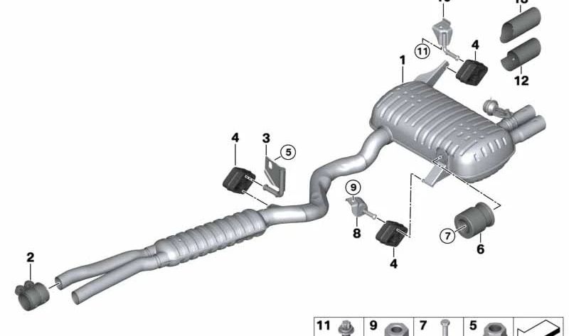 Sistema de escape trasero para BMW Serie 3 E92, E93 (OEM 18307573343). Original BMW