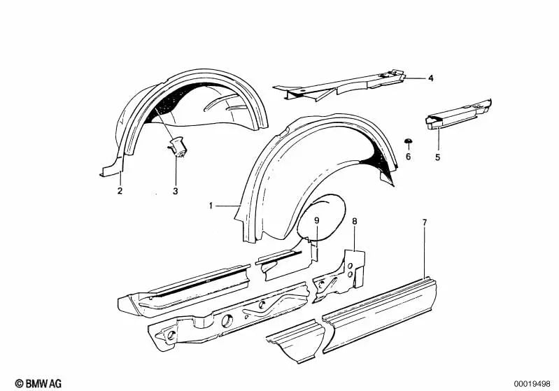 Right side member for BMW E46, E53, F30 (OEM 41111814062). Original BMW