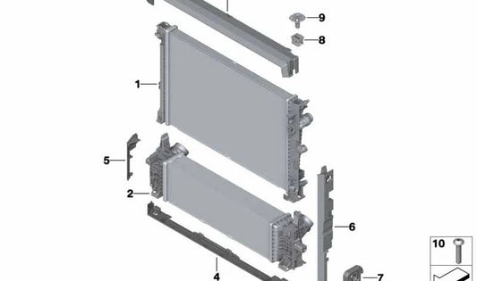 Radiador de refrigerante OEM 17119487319 para BMW (Modelos compatibles: G01, G08, G02). Original BMW.