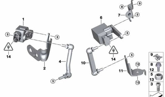 Halterung für Höhenniveausensor rechts für BMW 1er E81, E82, E87, E88, 3er E90, E91, E92, E93, X1 E84 (OEM 37146763734). Original BMW