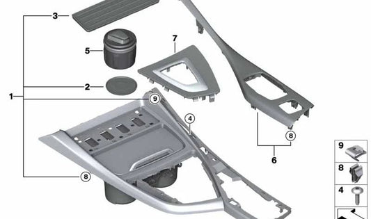 Alu Hexagon Center Console Cover for BMW 1 Series F20, F21, 2 Series F22 (OEM 51168064267). Original BMW.