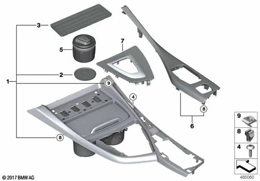 Black acrylic glass centre console trim for BMW F20, F21N (OEM 51169234458). Original BMW.