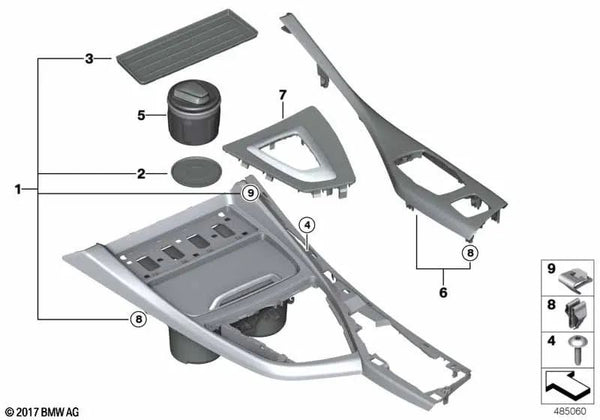 Embellecedor de consola central en vidrio acrílico negro para BMW F20, F21N (OEM 51169234458). Original BMW.