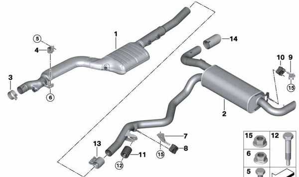 Silenciador trasero para BMW Serie 3 G20, G21 (OEM 18308599498). Original BMW.