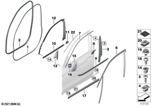 Cubierta de la ranura de la puerta delantera izquierda para BMW G01 (OEM 51337393413). Original BMW